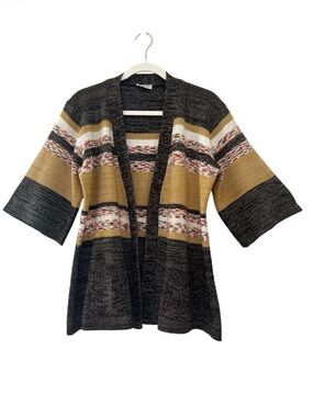 Vintage Southwestern Aztec Stripe Cardigan Elbow Sleeve Pockets L